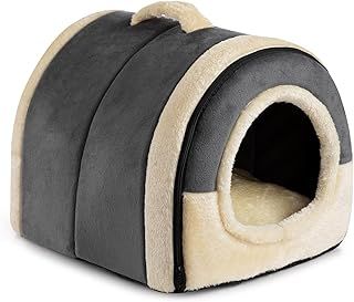 Hollypet Cat Bed Small Dog Bed, 2-in-1 Foldable Pet Beds for Cats and Small Dogs, Crystal Velvet Cat Cave Indoor Outdoor, Dark Grey