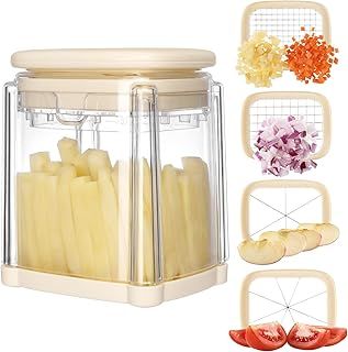 Navaris Potato Chipper - Compact Vegetable Cutter Box with 4 Interchangeable Metal Blades - Chip Maker & Slicer Ideal for French Fries, Chips & Fruit - Dishwasher Suitable - Cream