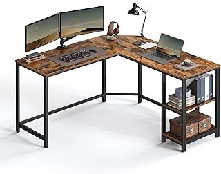 VASAGLE Computer Desk, L-Shaped Corner Desk, Gaming Desk, Workstation with 2 Storage Shelves for Home Office, Space-Saving, Easy to Assemble, Rustic Brown and Black LWD72X