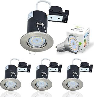 HiBay 4X Dimmable LED Downlights Fire Rated GU10 Spotlights Recessed Ceiling Spot Lights Brushed Chrome Downlighters 240V, Incl. 5W Cool White Bulbs
