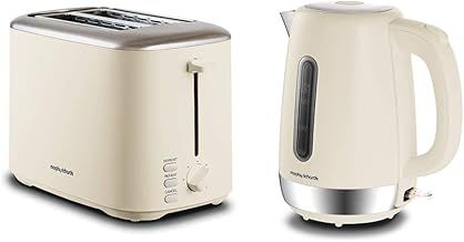 Morphy Richards 222065 Cream Equip 2 Slice Stainless Steel Toaster, 800 W, Cream & 102784 Cream Equip Stainless Steel Jug Kettle, 3000 W, 1.7 Litre, Cream
