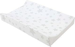 Deluxe Anti-Roll PVC Wedge Nappy Baby Changing Mat with Curved Sides and Raised Edges for Babies from Birth Upwards Wipe Clean and Waterproof 69 x 45 x 8cm (Grey Stars)