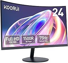KOORUI 24-Inch Curved Computer Monitor- Full HD 1080P 75Hz Gaming Monitor 1500R Monitor HDMI VGA, Tilt Adjustment, Eye Care, Black