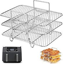 BYKITCHEN Air Fryer Racks for Ninja Dual, Three Layer Stainless Steel Cooking Rack, Air Fryer AF300UK AF400UK Accessories, Grilling Rack for Ninja Stake/Instant/EMtronics Double Drawer Fryer