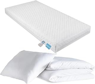 Night Comfort Baby Toddler Cot Bed Mattress 140x70x13cm with Quilted Waterproof Cover, Anti-Allergy Temperature-Regulating and Breathable Design, Complete with Premium Duvet & Pillow Set