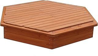Garden Games Large Hexagonal Wooden Sandpit with Lid- Children's Sandpits