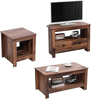 Wooden Living Room 3 Pieces Set Furniture (Lamp Table and Coffee Table and Corner TV Unit) Modern Sofa Set Storage Unit Cabinet for Living Room