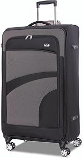 Aerolite Medium 26in Lightweight 8 Wheel Eco Friendly Travel Checked Check in Hold Luggage Suitcase with TSA Lock Black Grey
