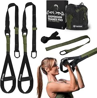 THYSOL® Suspension Trainer Pro Xtreme Straps | Sling Trainer Set with Adjustable Door Anchor | Fitness Home Workouts - Suitable for Travelling & for Training Indoor & Outdoor
