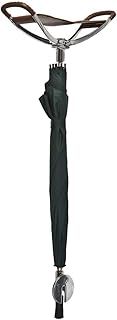 Green Umbrella on a Brown Leather Shooting Stick Seat