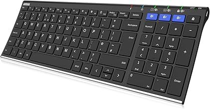 Arteck Universal Bluetooth Keyboard Multi-Device Stainless Steel Full Size Wireless Keyboard for Windows, iOS, Android, Computer Desktop Laptop Surface Tablet Smartphone Built in Rechargeable Battery