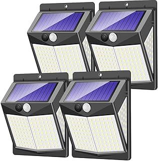 CLAONER Solar Security Lights Outdoor, Solar Motion Sensor Lights 3 Lighting Modes Solar Powered LED Lights IP65 Solar Wall Lights for Yard Garage Garden Fence Door (4 Pack)