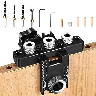 HUALIANG 3-in-1 Pocket Hole Jig Kit，8/10/15 mm Dowel Jig，Dowel Drilling Template with Positioning Clip Adjustable Drilling Guide Puncher Locator，Carpentry Tools for Woodworking Exact Dowel Holes DIY