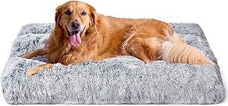 EHEYCIGA Extra Large Dog Bed XL, Fluffy Calming Dog Bed Anti Anxiety Crate Bed Washable Cushion with Anti-Slip Bottom, Grey, 112x85x10cm