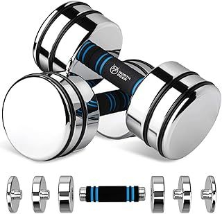 Northdeer Steel Dumbbells Ultracompact Adjustable 2.5kg 5kg 7.5kg 10kg 15kg 25kg Chrome Dumbbell with Foam Handles Home Gym Workout (Choice of Size)