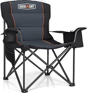 OVERMONT 204kg Oversized Camping Folding Chair for Adults with Cooler Bag & Carry Bag-Heavy Duty Lawn Chair with Cup Holder Support 450 LBS with High Back Comfy for Garden Picnic Beach
