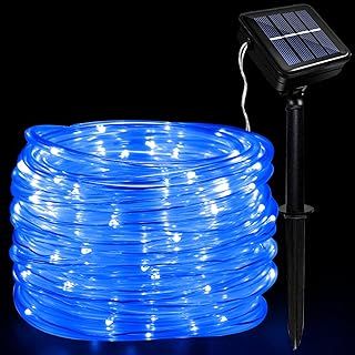 JIMACRO Outdoor Solar LED Rope Lights, IP65 Waterproof Rope Lights 12m/39.4ft 100LEDs Solar Decoration Lights with 8 Lighting Modes, Rope Fairy Light for Garden Tree Party Christmas Decoration