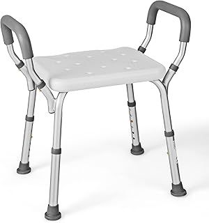 COSTWAY Shower Chair, 6 Positions Adjustable Bathtub Shower Stool with Detachable Handrails, Elderly Handicap Disabled Bathroom Non-Slip Chair Bench Seat (White, 59 x 41 x 54-67cm)