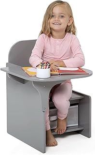 2 in 1 Wooden Children Table with Chair, Small Kids Table and Chair Set with Storage for Toys Books, Suitable for Kids Children Toddlers Boys Girls (Gray)