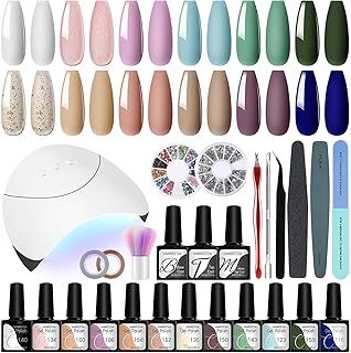 VANREESA Gel Nail Polish Kit with 36W LED U V Lamp, 12 Pcs Gel Nail Kit Purple Pink White Blue Green U V Gels Nails Polish Set Starter Kit with Manicure Tools Gifts for Women