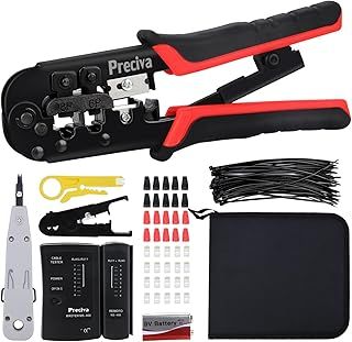 RJ45 Crimp Tool Kit, Preciva 97-in-1 Ethernet Crimping Network Toolkit for 8P/6P RJ11, RJ12, RJ45, CAT5, CAT5E, Computer Maintenance LAN Cable Tester Repair Set, Cable Tester, Wire Stripper