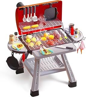 Kids BBQ Grill Playset, Kitchen Toy Set, Realistic Smoke Toy BBQ Grill Playset with Toy Grill, Toy Kitchen Accessories, Indoor/Outdoor Interactive Pretend Play Toys for Boys Girls, 23.6" H