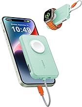 VEGER Power Bank Fast Charger 20W,Built-in iPhone Cable Powerbank,5000mAh Portable Charger USB C Input & Output Battery Pack for iPhone Apple Watch(Supports Wireless Charging) Samsung Huawei etc