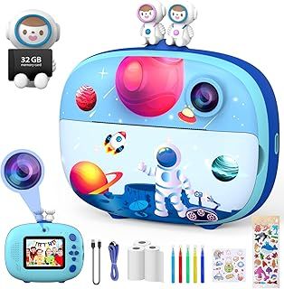 Kids Camera - 1080P Instant Print, Selfie & Video Camera for Kids, 32GB SD Card, Perfect for 3-12 Years Old Boys & Girls, Blue