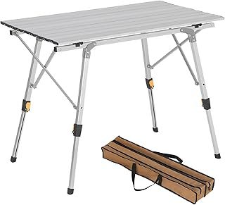 WOLTU Folding Camping Table Aluminium Garden Table Balcony Travel Table Folding with Packing Bag Height Adjustable 90 x 52 x (45-72) cm, Silver