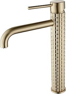 Bathroom Sink Taps Brushed Gold - Brass Basin Mixer Taps 1 Hole - Tall Bathroom Mixer Tap Single Lever Water Tap
