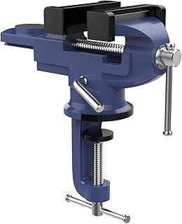 Nuovoware Table Vise 70mm, 360° Swivel Base Universal Home Portable Bench Clamp, Clamp-on Vise Bench Clamps Fixed Tool for Woodworking, Metalworking, Cutting Conduit, Drilling, Sawing, Blue
