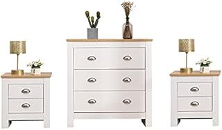 DONEWELL Bedroom Furniture Bedside Table Chest of Drawers Wooden,White+Oak/Grey+Oak,Uk Delivery (White 3 Set)