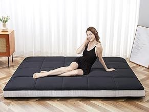 SUNYRISY Futon Mattress Japanese Floor Mattress, Thicken Foldable Bed Mattress, Roll Up Mattress Topper Sleeping Pad Tatami Mat, Floor Lounger Guest Bed for Camping Couch Car, Black, Single