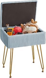 YMYNY Storage Ottomans, Chair Stool Upholstered, Footstool Velvet Bench, Dressing Table Stool, Pouf Couch Stool, Metal Legs, Removable Cover, for Living Room, Bedroom, 40×29.5×48CM Blue Grey HBD024G