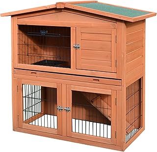 Pawhut 2 Tier Wooden Rabbit Hutch Guinea Pig Small Animal Cage 100.5x55x101 cm