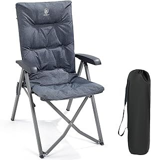 EVER ADVANCED Luxury Camping Chairs for Adults Heavy Duty High Back Oversized Folding Garden Chair Comfy Padded 6cm Loadable 150kg Camp Adjustable Dining Chairs 4-Position Recliner Deck Stool Grey