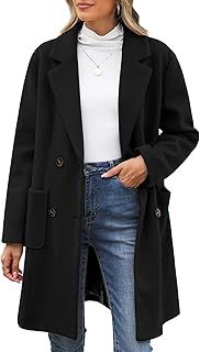 CMTOP Women's Coats Double Breasted Buttons Wool Blend Coat Lapel Collar Winter Pea Coat Mid-Length Overcoat Jackets Autumn Elegant Trench Coat Solid Womens Coats Warm Outerwear