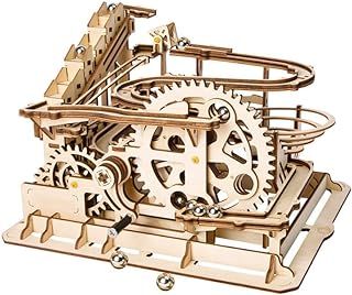 ROKR Hand Cranked Marble Run Wooden Model Kits Assembly 3D Wooden Puzzle Mechanical Model Kits With Balls for Teens and Adults(Waterwheel coaster)