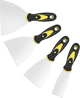 Wallpaper Scrapers, 1.5'', 3'', 4'', 5'' Wide Putty Knife Set, Metal Spackle Knives Paint Tools for Wallpaper/Decals/Drywall Finishing/Plaster Scraping (4 Pack)