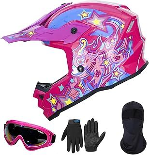 ILM Motorbike Helmet Kids Motocross Set-Motorcycle Youth Full Face MTB Dirt Bike Helmet with Goggles Gloves Mask ATV Off Road Go Kart DOT ECE Model Z705