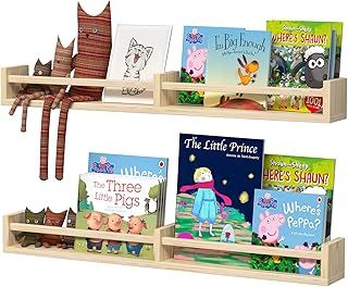 Nursery bookshelf,32inch, Set of 2,Baby floating bookshelf or Book Shelf Organizer for Kids Nursery Decor,Wall Shelves for Kitchen Spice Rack,Pine Natural Wood