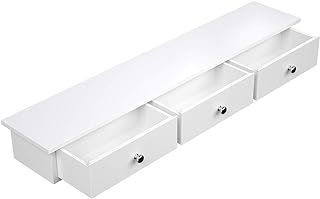 SONGMICS LWS085W01 Floating Wall Shelf with 3 Drawers, Wall Storage Unit, 80 x 15 x 10 cm, for Hallway, Living Room, Bedroom, Kitchen, High Gloss Painting, White