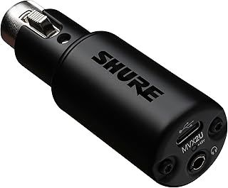 Shure MVX2U XLR-to-USB Digital Interface with Headphone Jack, Integrated Pre-amp with 60 dB Gain Control, Zero-Latency Monitoring, 48 V Phantom Power, ShurePlus Desktop App, 1 m USB-C Cable