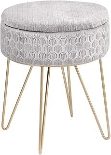 TMEE Velvet Ottoman Storage Stool Dressing Table Stool Footstool Seat Foot Rest 4 Golden Metal Legs with Non-slip Pad Children's Ottoman 34x42cm for Living Room Bedroom(Grey)