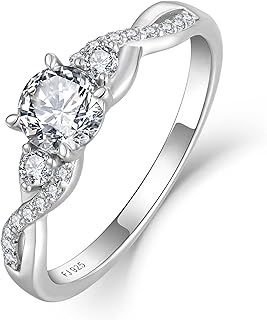 FJ Engagement Ring for Women 18K White Gold Plated 925 Sterling Silver Promise Ring Anniversary Wedding Proposal Ring Eternity Ring for Her