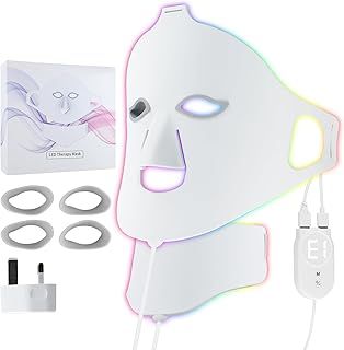 LED Face Mask for Face & Neck,Led Face Light Therapy Mask,7 LED Light Therapy Silicone Facial Mask for Skin Care,Red Light Therapy Mask for Acne Face Skin Treatment,Blackhead Remove,Anti Aging