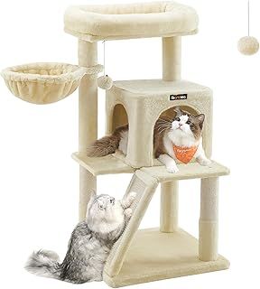 FEANDREA Cat Tree, Cat Tower, Widened Perch for Large Cats, Beige PCT51M