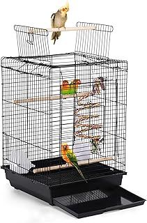 Yaheetech Metal Open Top Bird Cage for Small Parrot Finch Canary Canary Parakeet Cockatiel Travel Cage Black