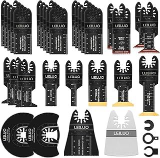 LEILUO 34 Pcs Oscillating Multi Tool Accessories for Wood Nails Drywall Universal Titanium Multitool Attachments with Storage Bag Compatible with DeWalt Makita Dremel and More