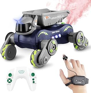 Remote Control Robot Dog Toy for Kids, 2.4Ghz Gesture Sensing Stunt RC Cars, Cool Lighting & Dynamic Music & Spray, All Terrain Off-Road Truck Toys, for 6 7 8 9 10 11 12 Years Kids Boys Girls